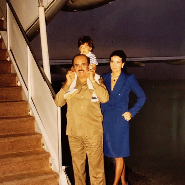 Adnan Khashoggi, son Ali Khashoggi, and Lamia Khashoggi boarding the 727 jet